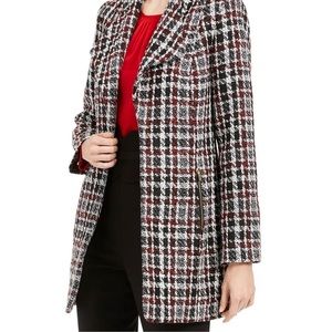 NEW CALVIN KLEIN BLACK TWEED CAREER LONG OPEN FRONT  JACKET BLAZER SIZE 12